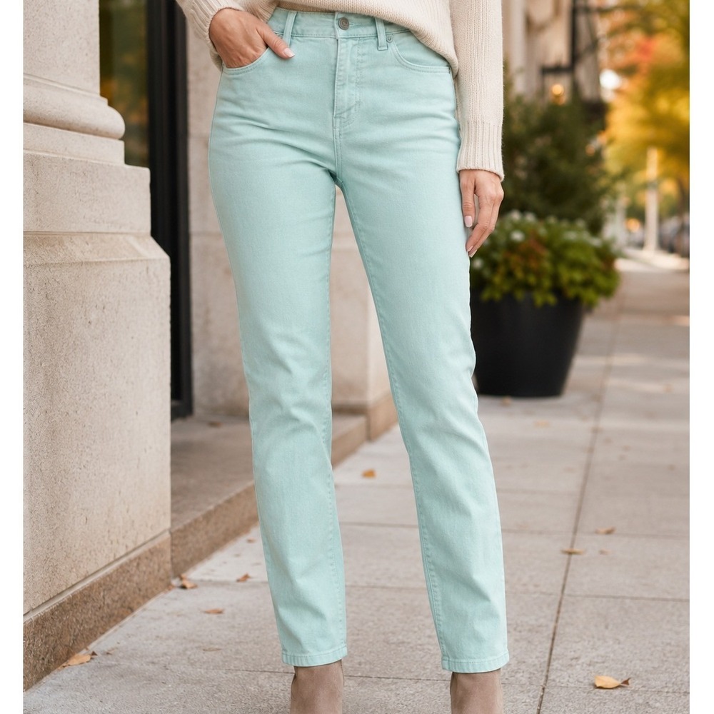 LOFT Womens Skinny Crop Pants Mint Green Size 24 00 Mid Rise Stretch Denim